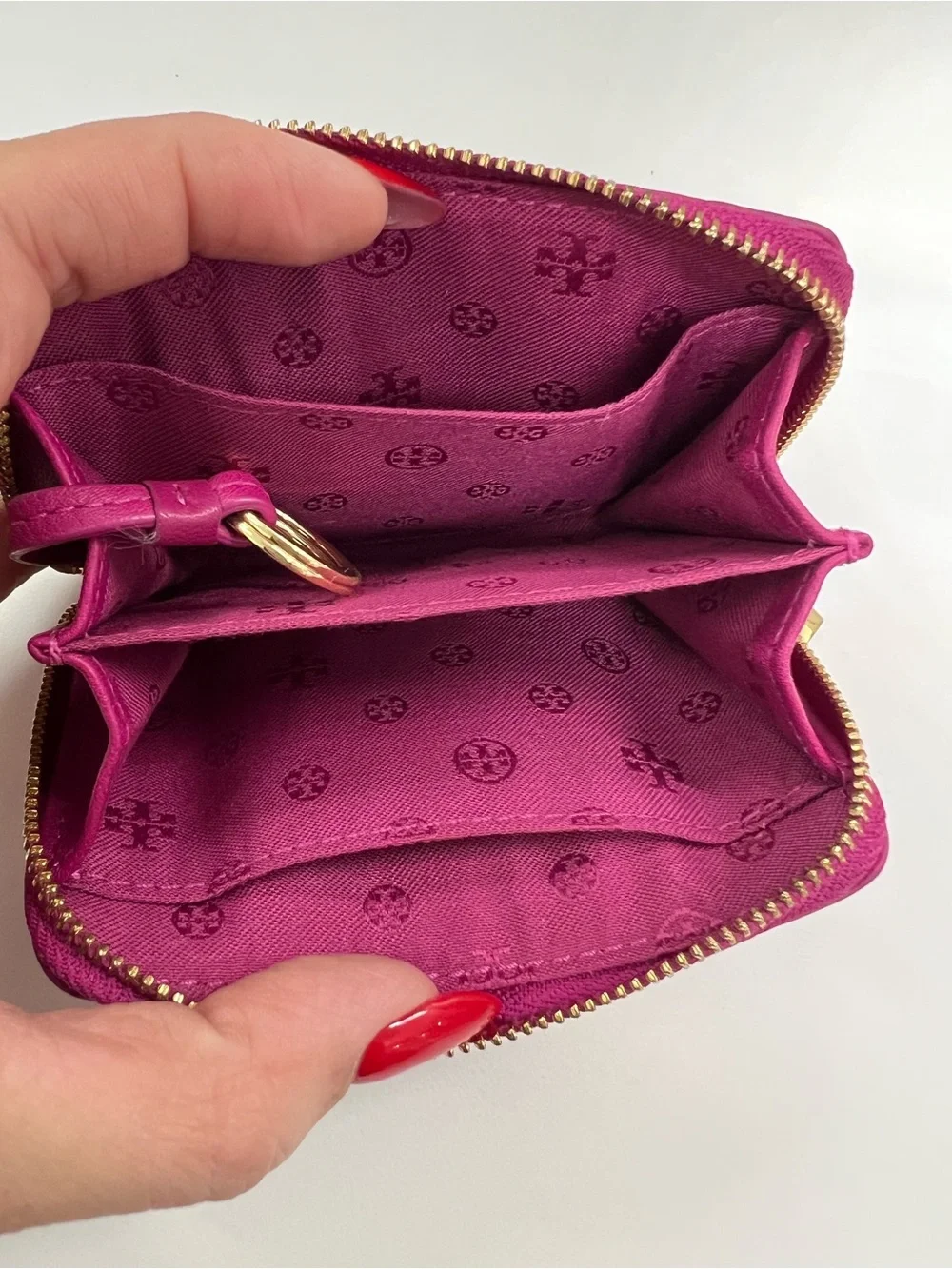 Tory Burch Marion Embossed Zip Coin Case Quilted Leather in Party Fuschia